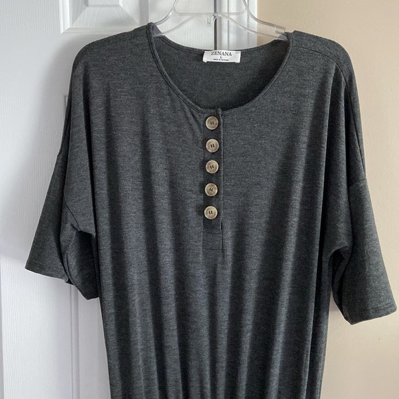 Zenana Dark Gray Short Sleeve Scoop Neck Tall Jumpsuit - Picture 2 of 5